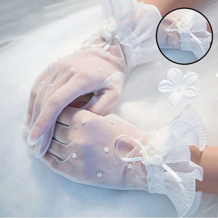 
Wholesale Supply Of Bridal Wedding Dress Gloves Pearl Lace Transparent Short Gloves 
