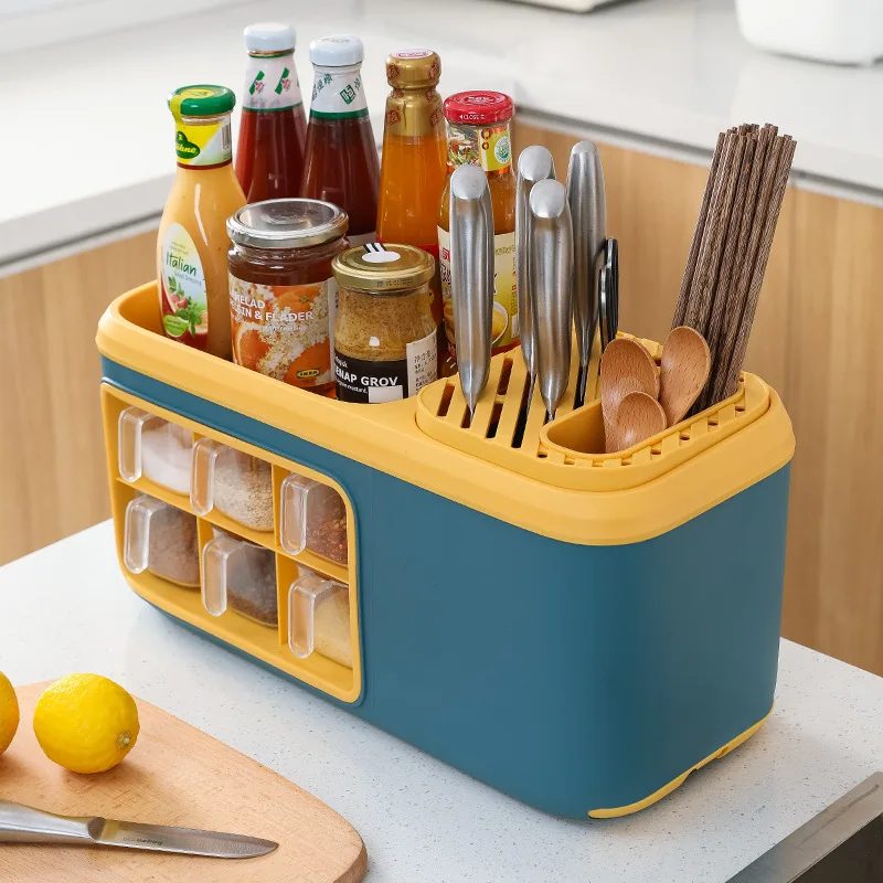 Kitchen Storage Box Household spice box kitchen knife holder seasoning jar salt shaker seasoning bottle storage shelf
