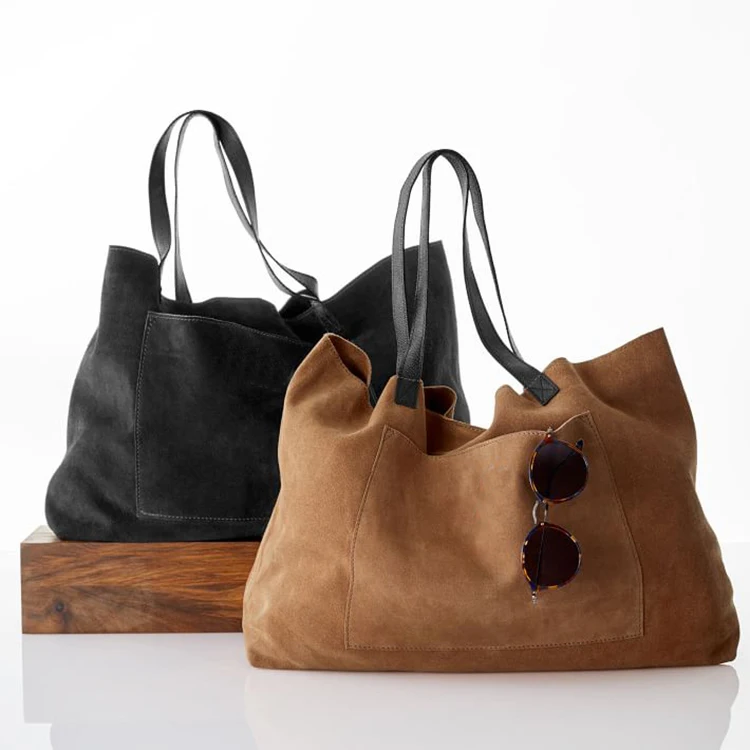 Wholesale Monogram Women Vintage Blank Suede Leather Tote Bag Handbag