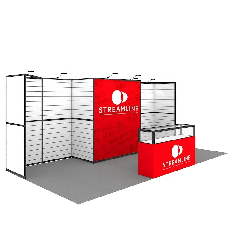 Custom 3x6m Expo Fair Shelf 10x20 Aluminum Frame Wholesale Sales Portable Tradeshow Slat Wall Exhibition Display Booth