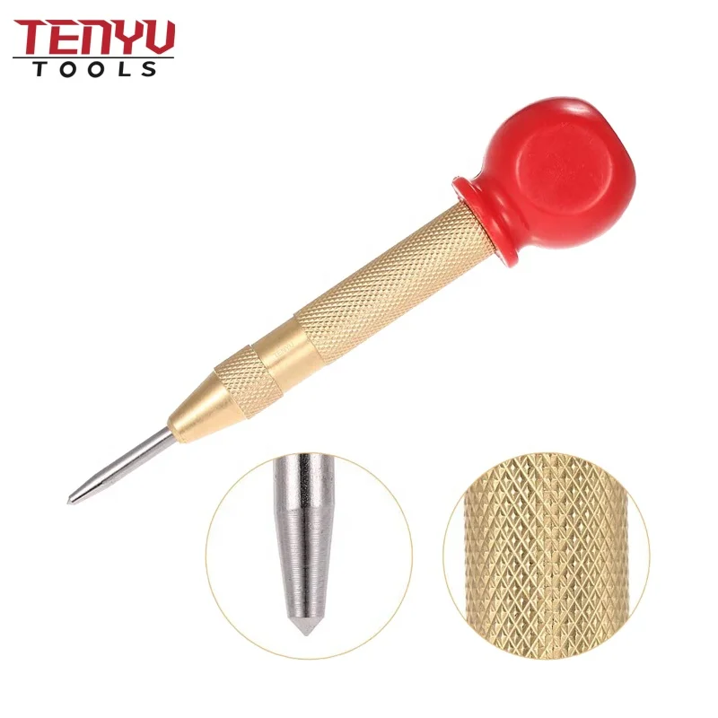 Gold Color Brass Metal Punch Knurled Brass Spring Loaded Automatic Center Punch for Steel or Wood Accurate Drilling