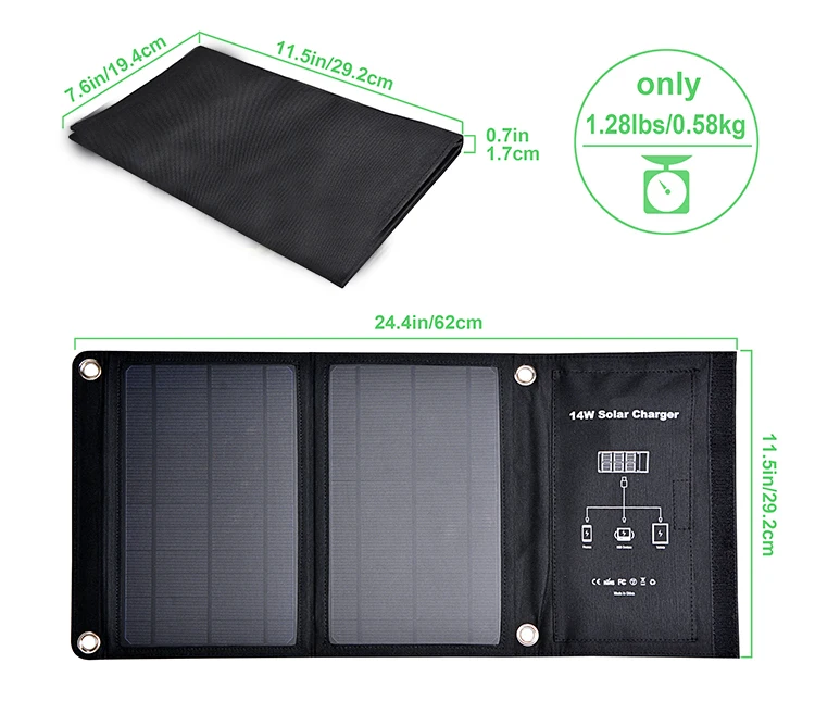 
SunPower Fold Portable Solar panels Charger with 14W cell 