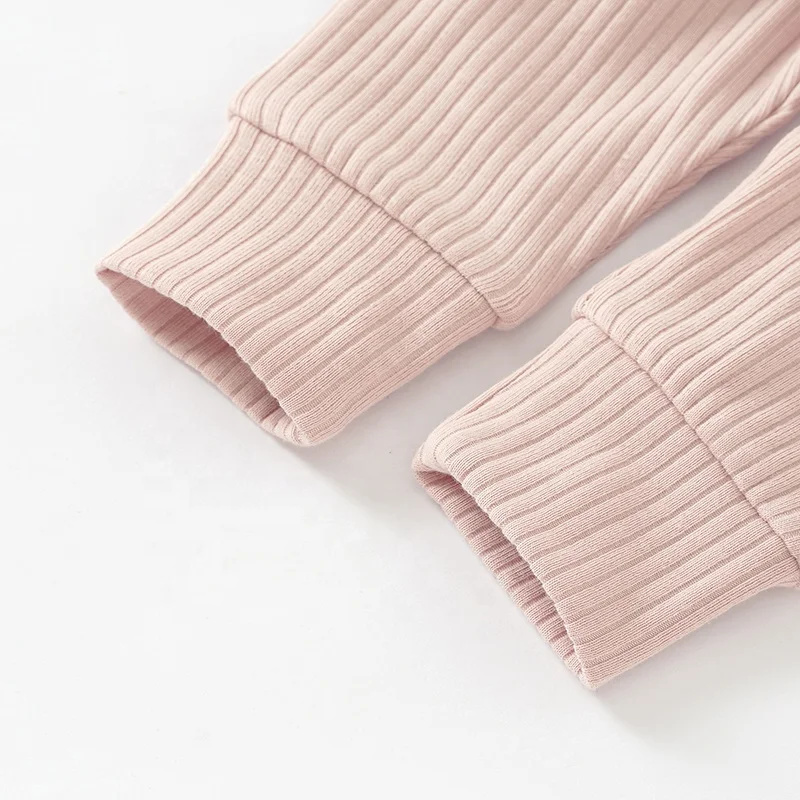 Wholesale Organic Knitted Full Sleeve Spring Autumn 4x2 Ribbed Cotton Baby Pajamas Set Sleeping Clothes