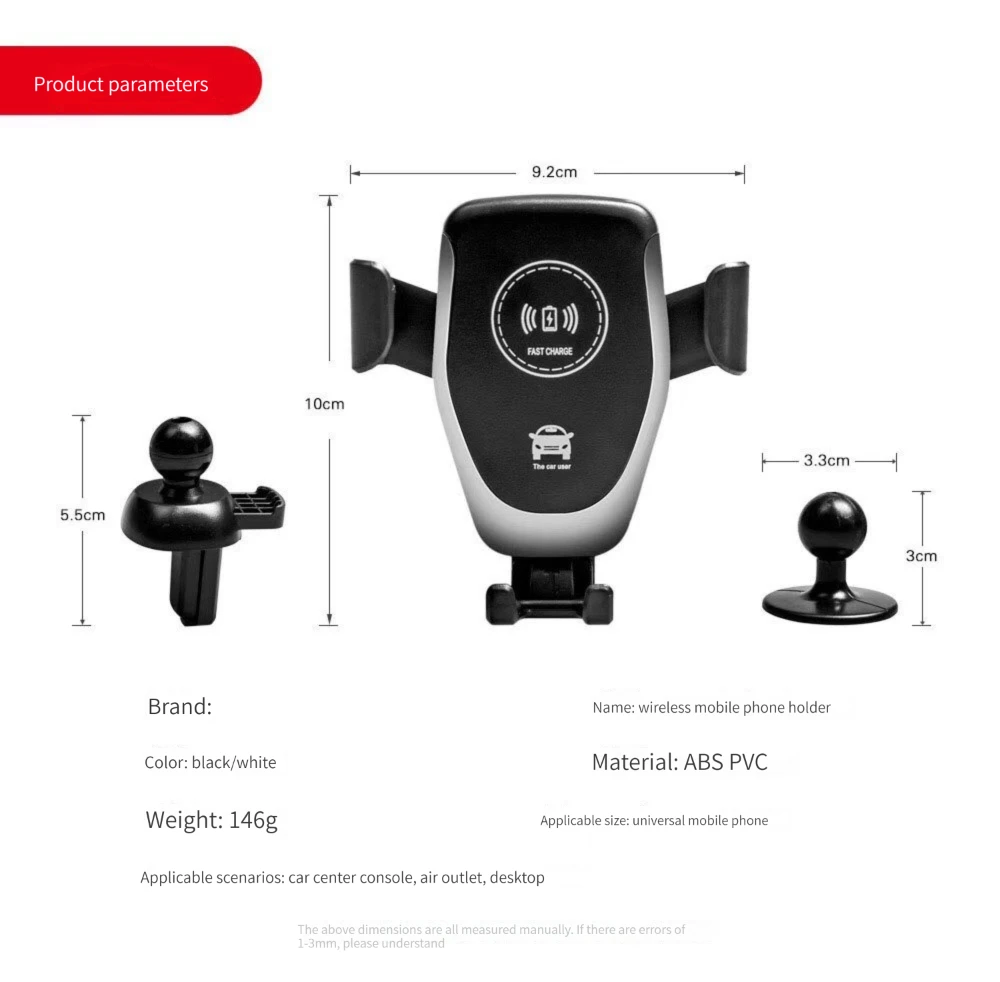 Wireless Car Charger 15W Qi Fast Charge Auto Clamping Car Charger Phone Holder Windshield Dashboard Vent Phone Holder