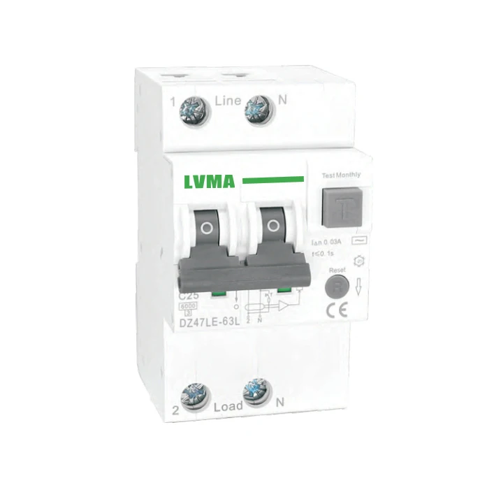 LVMA DZ47LE-63L 2P 6kA Earth leakage protection Residual Current Operated Circuit Breaker OEM ODM RCCB RCBO MCB