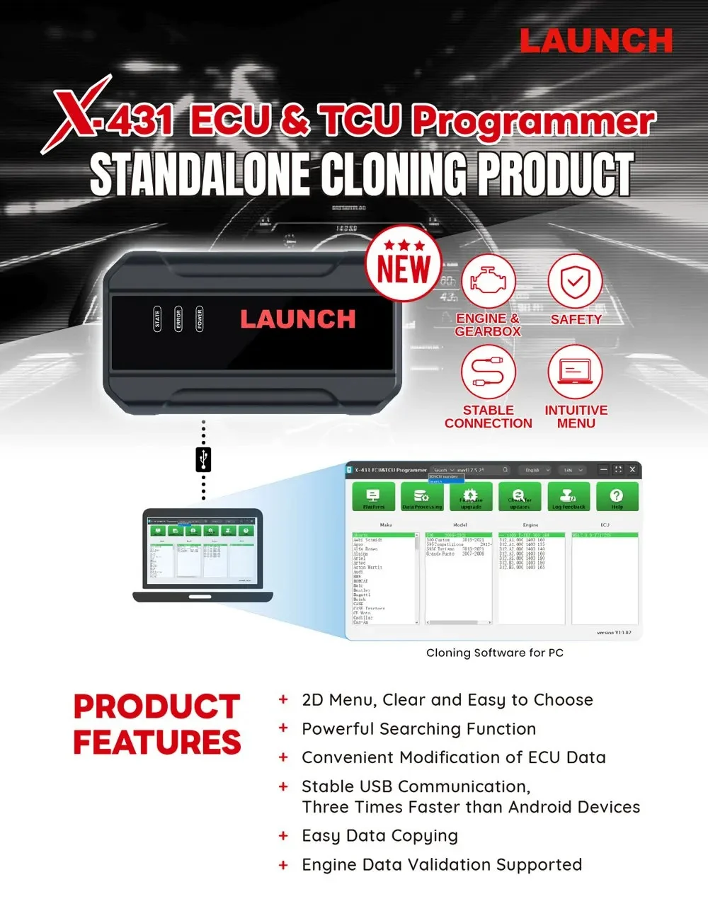 Original Launch X431 ECU & TCU Programmer With Full System X431 ECU Module Cloning Device for ECU Data Processing Diagnostic