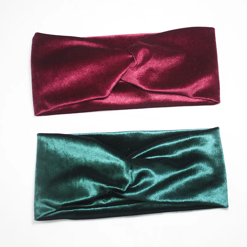 European American Autumn Winter Flannel Cross Hair B Female Solid Color Velvet Retro Stretch Hair Wide-brimmed Head Headdress