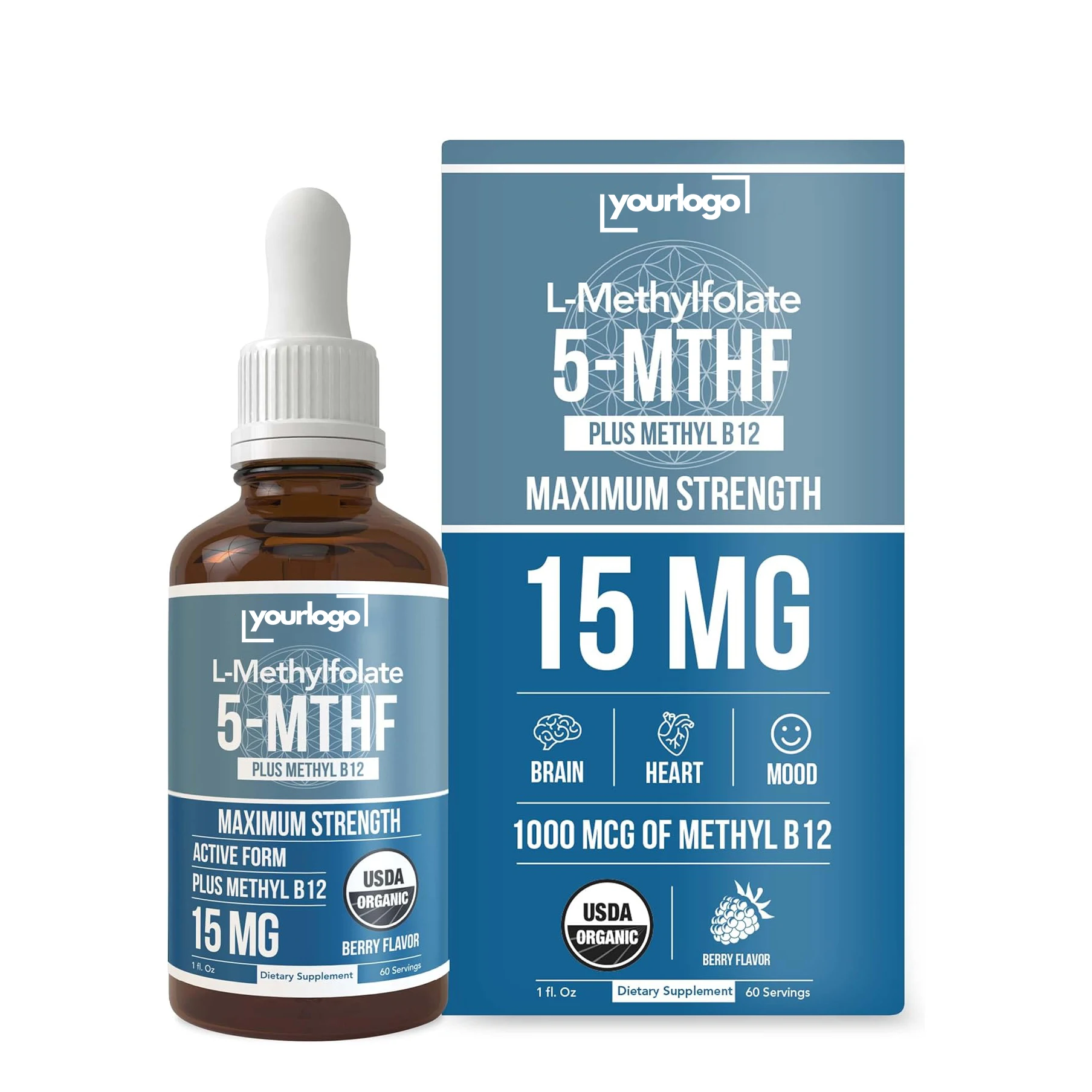 OEM L Methyl Folate Drops Plus Methyl B12 Cofactor Liquid Sublingual, Active 5-MTHF Form - Homocysteine Methylation, Cognition