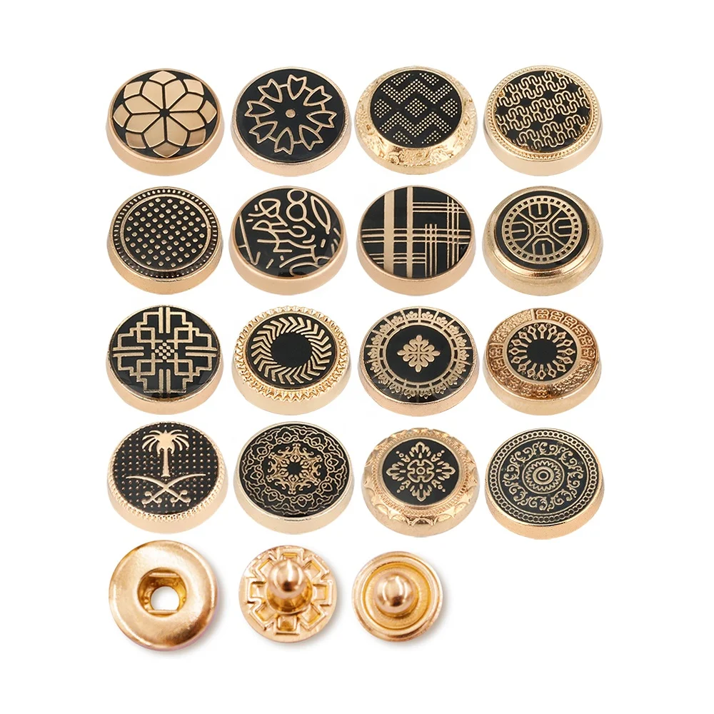 Jinyi Button Factory 12mm Thobe Jubbah Clothes Round Zinc Alloy 4 Part Button Press Logo with Pattern Custom Metal Snap Buttons
