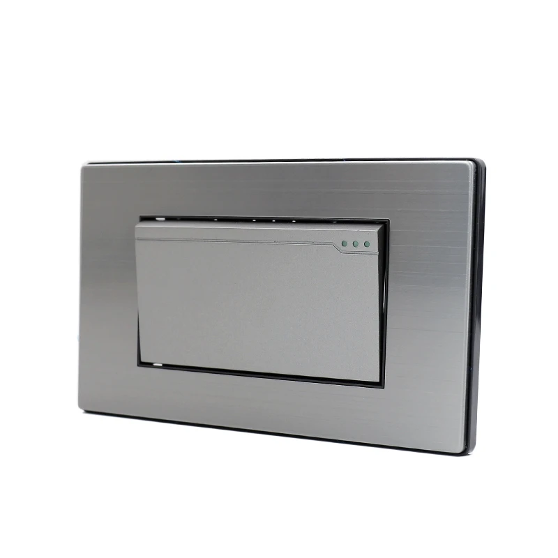 South American Standard Modular Switches And Sockets Stainless Steel Panel Electric 1 Gang Big Button Gray Wall Switch