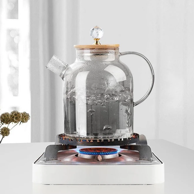 Cheap 1.8 liters Stovetop & Microwave Safe Glass Teapot with Removable Loose Tea Glass Infuser with wooden lid