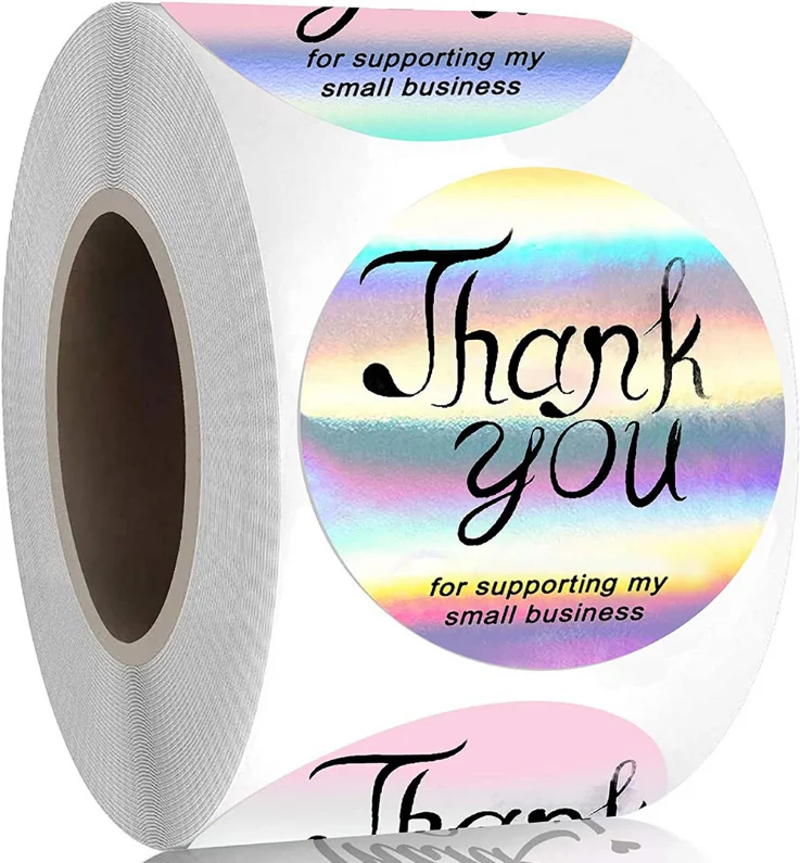 Wholesale 1.5 inch Round  thank you holographic self adhesive sticker paper