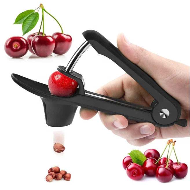 Easy Use Handheld Stainless Steel Fruit Pit Core Remover Kitchen Tool Olive Date Cherry Pitter with Lengthened Splatter Shield