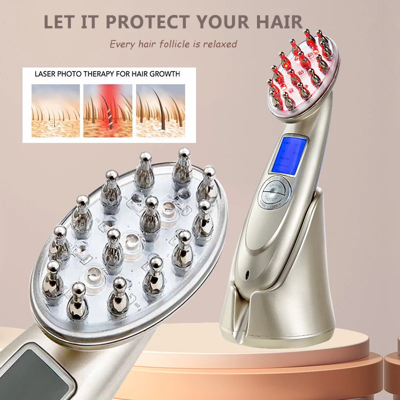 Amazon Hot Sale Ems Laser Hair Growth Comb RF Anti Hair Loss Therapy Massager Liquid Oil Applicator Laser Comb For Hair Growth