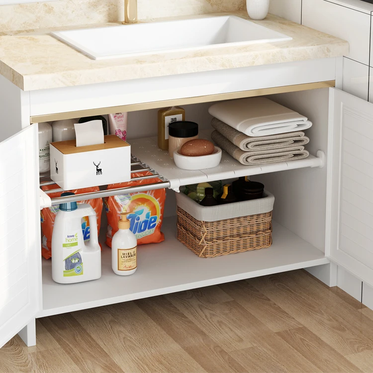 2022 Retractable expandable move free ABS plastic containers Panel bathroom & kitchen Multifunction Shelf under sink organizer