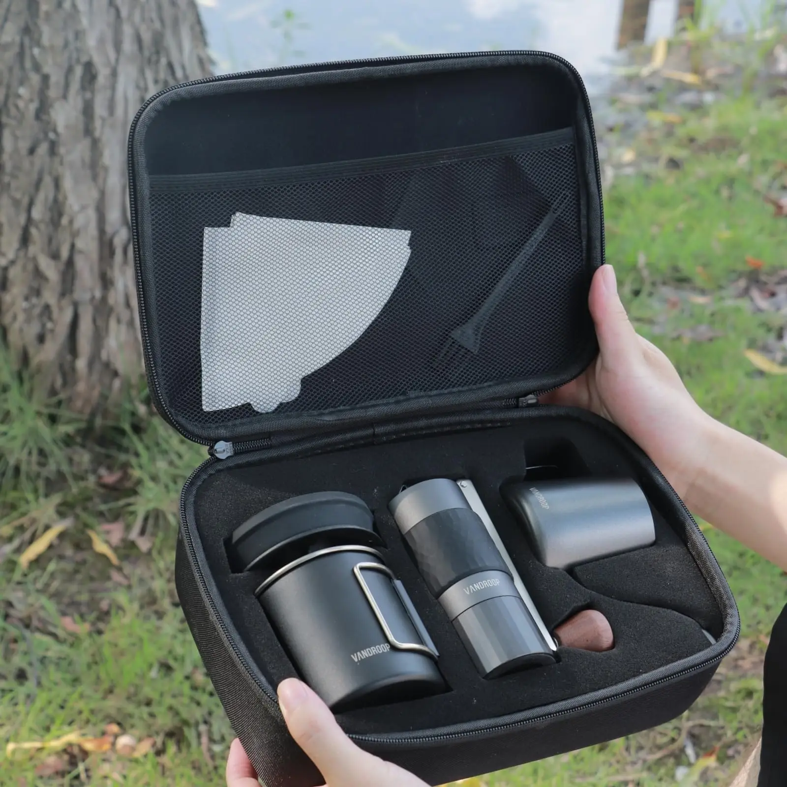 Stainless Manual Coffee Grinder Set-All in 1 Gift Bag Travel Portable Pour Over Coffee Kit Camping Coffee Maker Set