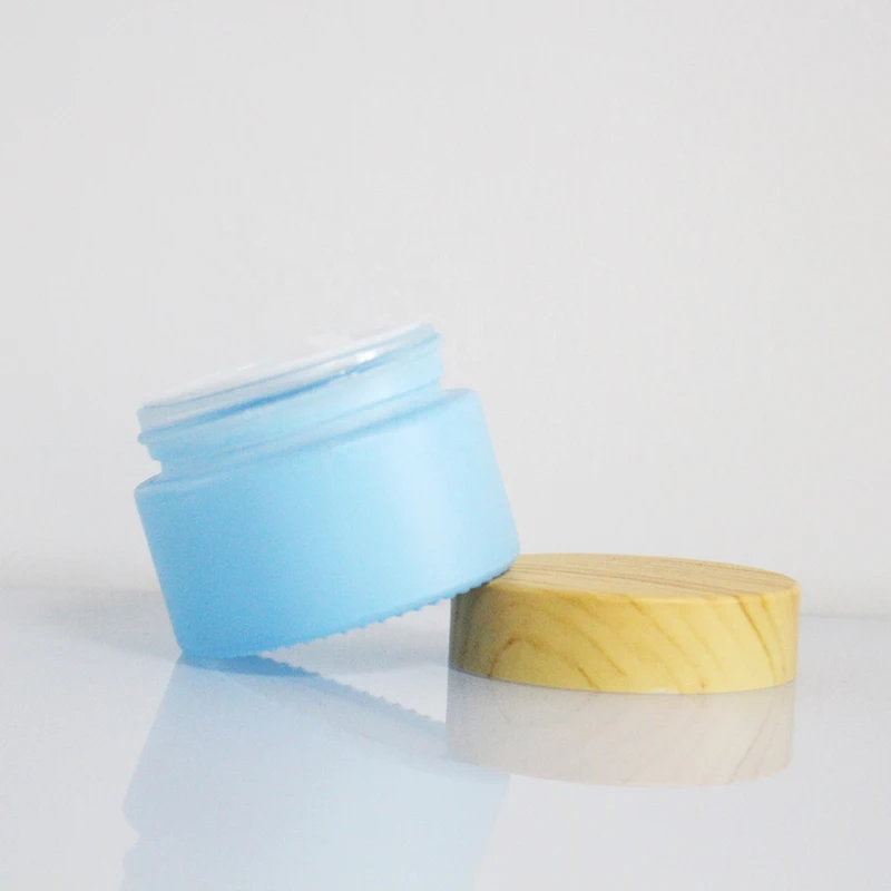 Hot sale Customization Cosmetic Glass Jar Frosted Clear 30g 50g 100g Glass Cream Jar with Bamboo Lids