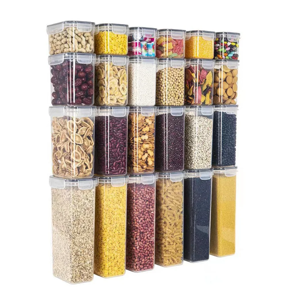 24 Sets Kitchen Transparent Containers Plastic Fridge Organizer Rice Box Container Sealed Cans Airtight Food Storage Tank