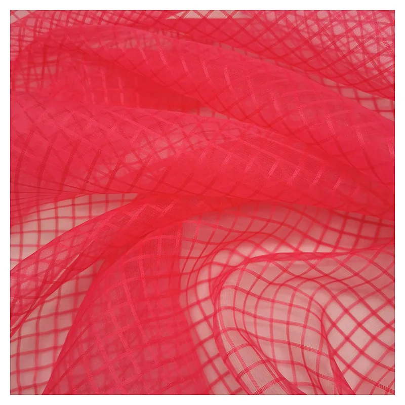  wholesale custom plaid organza fabric 100% polyester women
