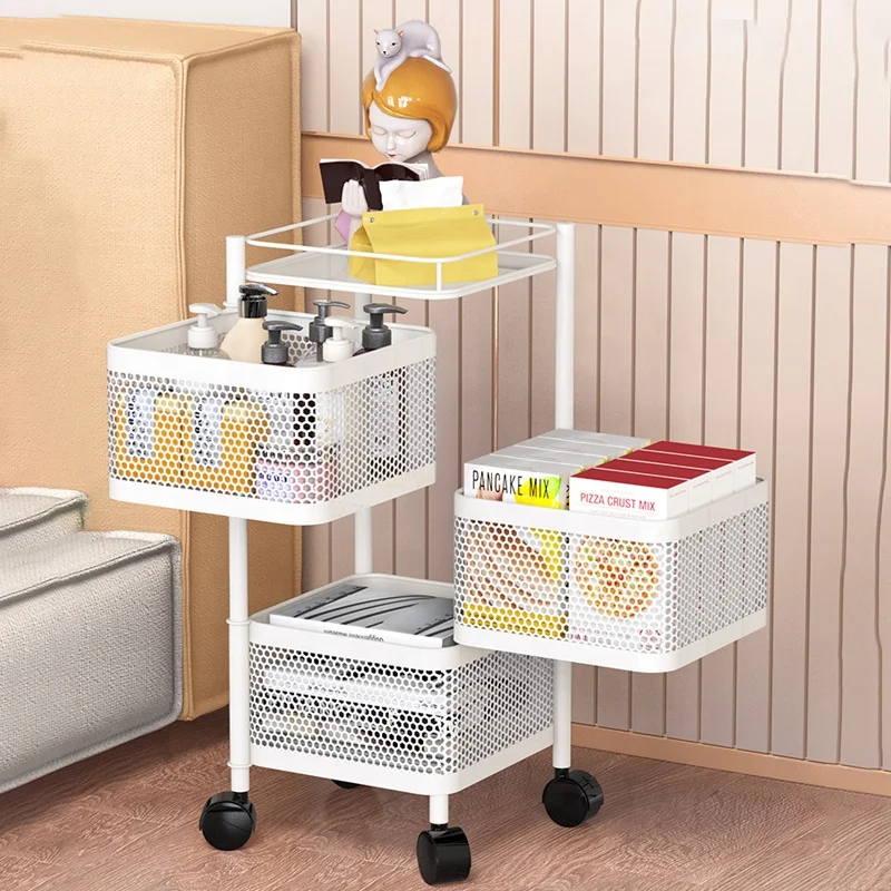 Modern white black Kitchen storage rotatable shelf 3/4/5 layers vegetable or fruit storage rack