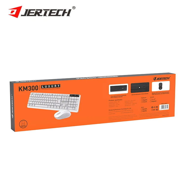 JERTECH KM300 Black White Keyboard 2.4G Customized Mini Computer Office Gaming Wireless Keyboard and Mouse