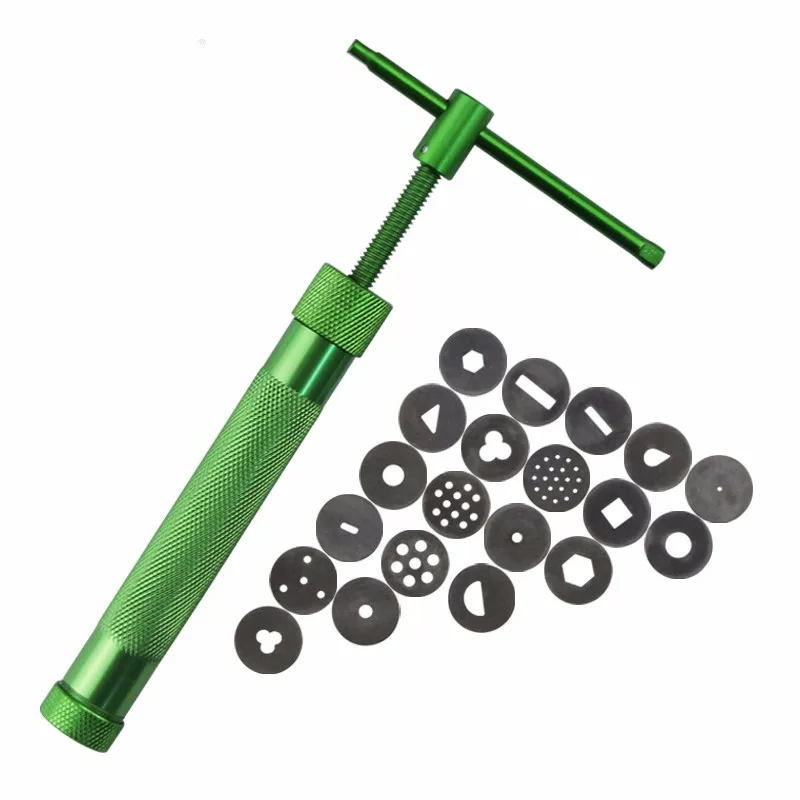 Stainless Steel Green pottery DIY Clay Sugar Paste Extruder with 20 Discs