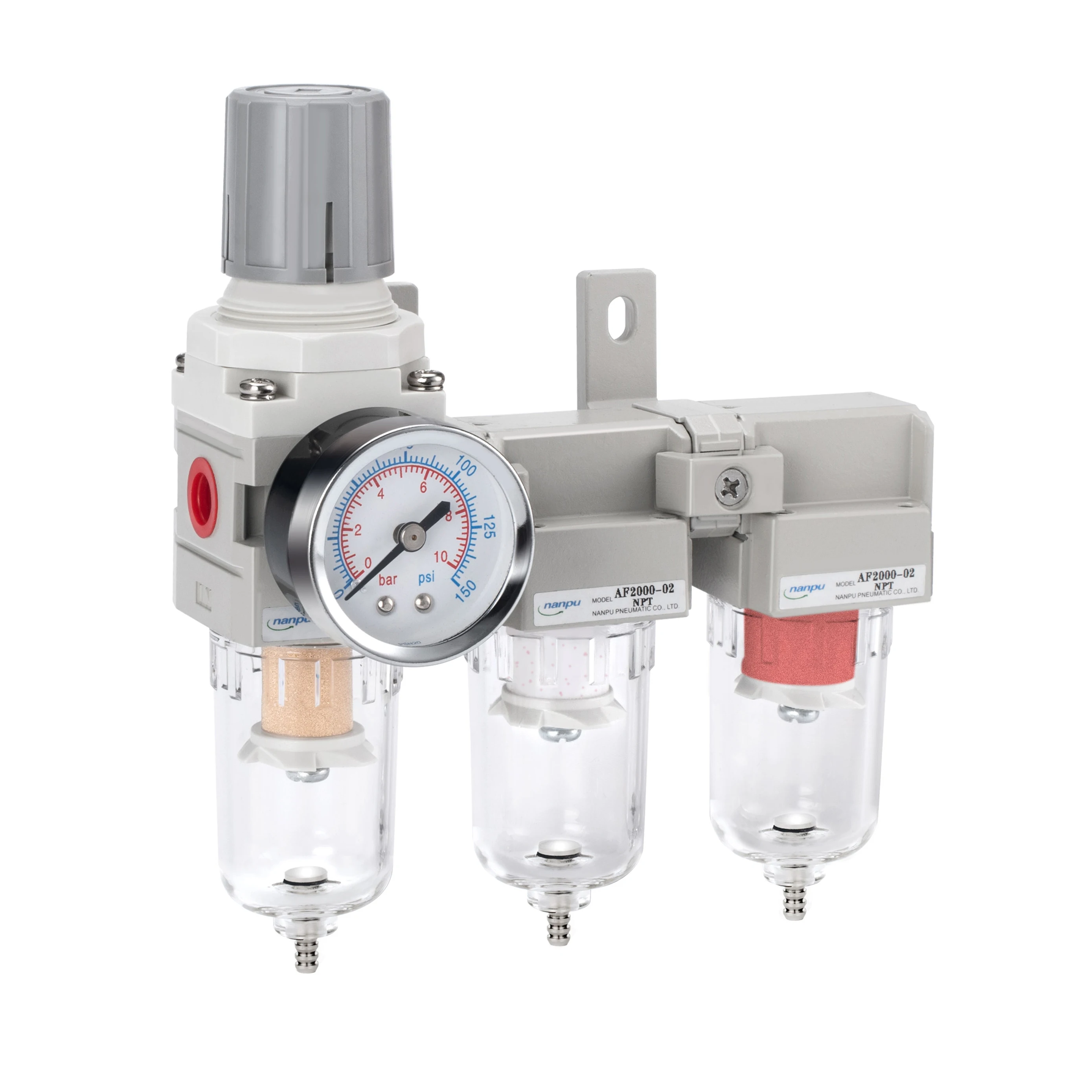 NANPU Three Stage Air Treatment Unit - 5 Micron Particulate Filter, 0.5-0.01 Micron Coalescing Filters, Air Pressure Regulator