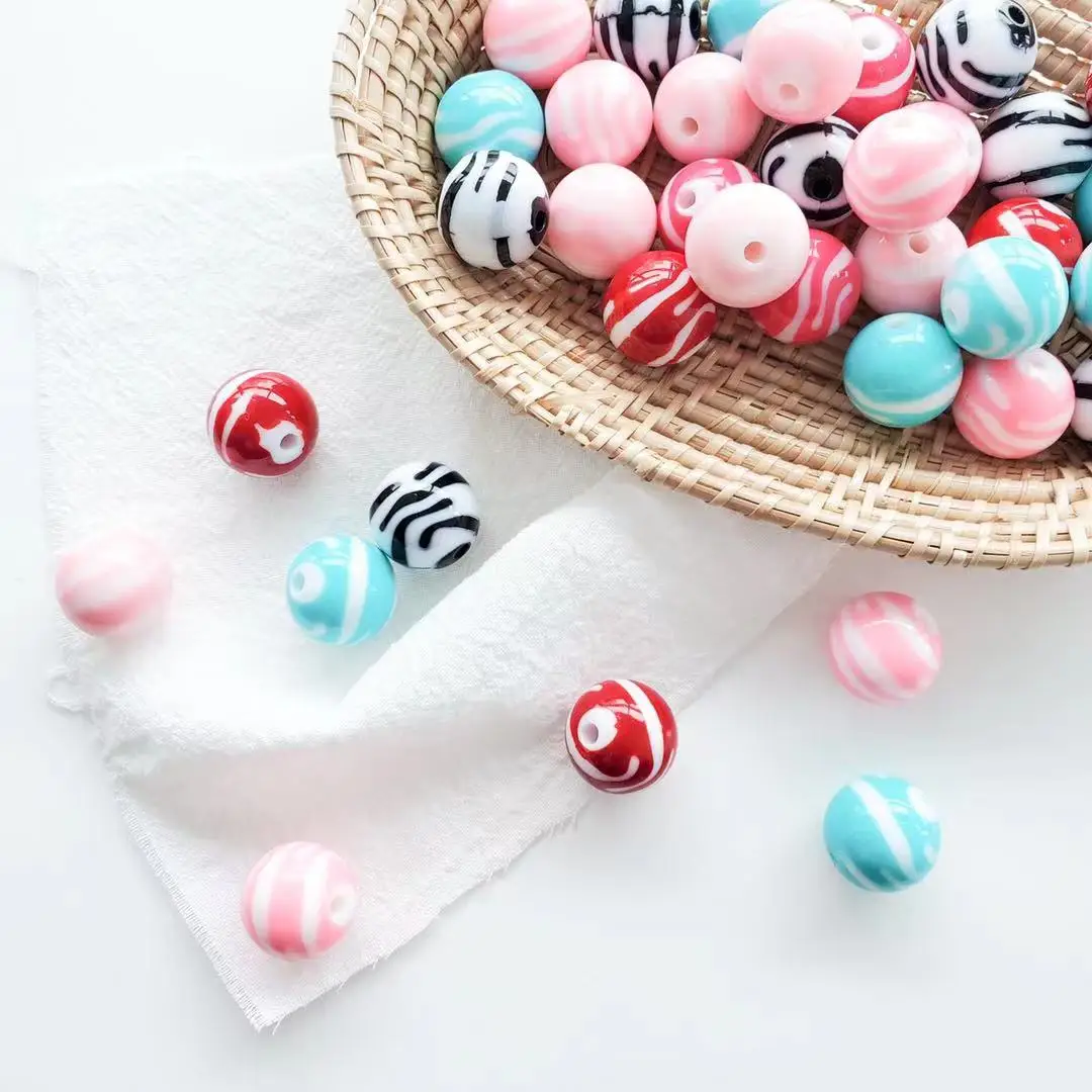 2022 Custom Wholesale Patterned Beads diy bracelet Chunky Fashion Acrylic Bubblegum Beads For Jewelry Making