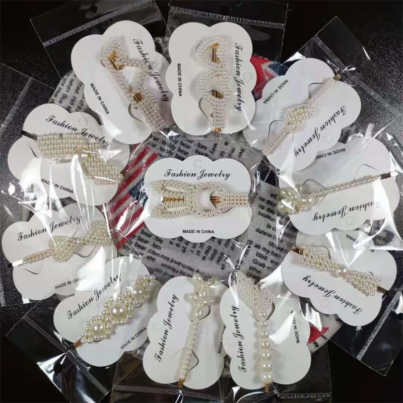 Wholesale 1Set Handmade Pearls Hair Clips Pin Geometric Flower shape Pearl hairpin for women Headwear