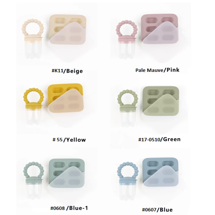 New Oem Cute Silicone Baby Food Storage Container Ice Cubes Popsicle Freezer Mold Kids Silicone Baby Fruit Pacifier Feeding Set