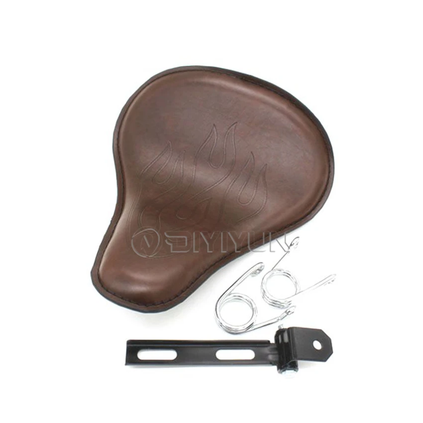Brown Synthetic Leather Solo Motorcycle driver rider spring seat saddle for Custom Chopper Cafe Racer Bobber seats