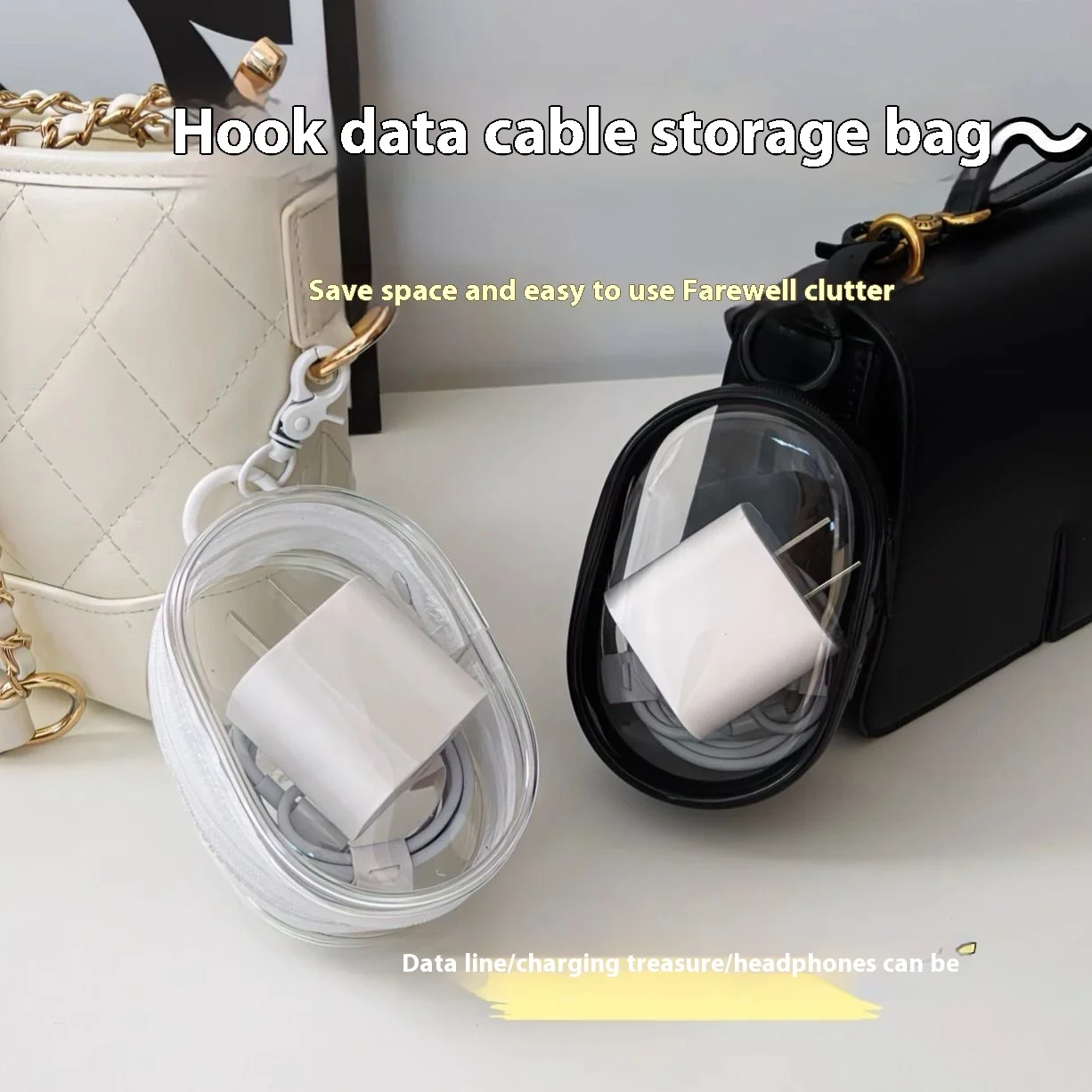 Portable Outing Storage Box Bag Transparent Winding Handy Data Cable Charger for Mobile Phones Headphones Made Straw Plant Fiber