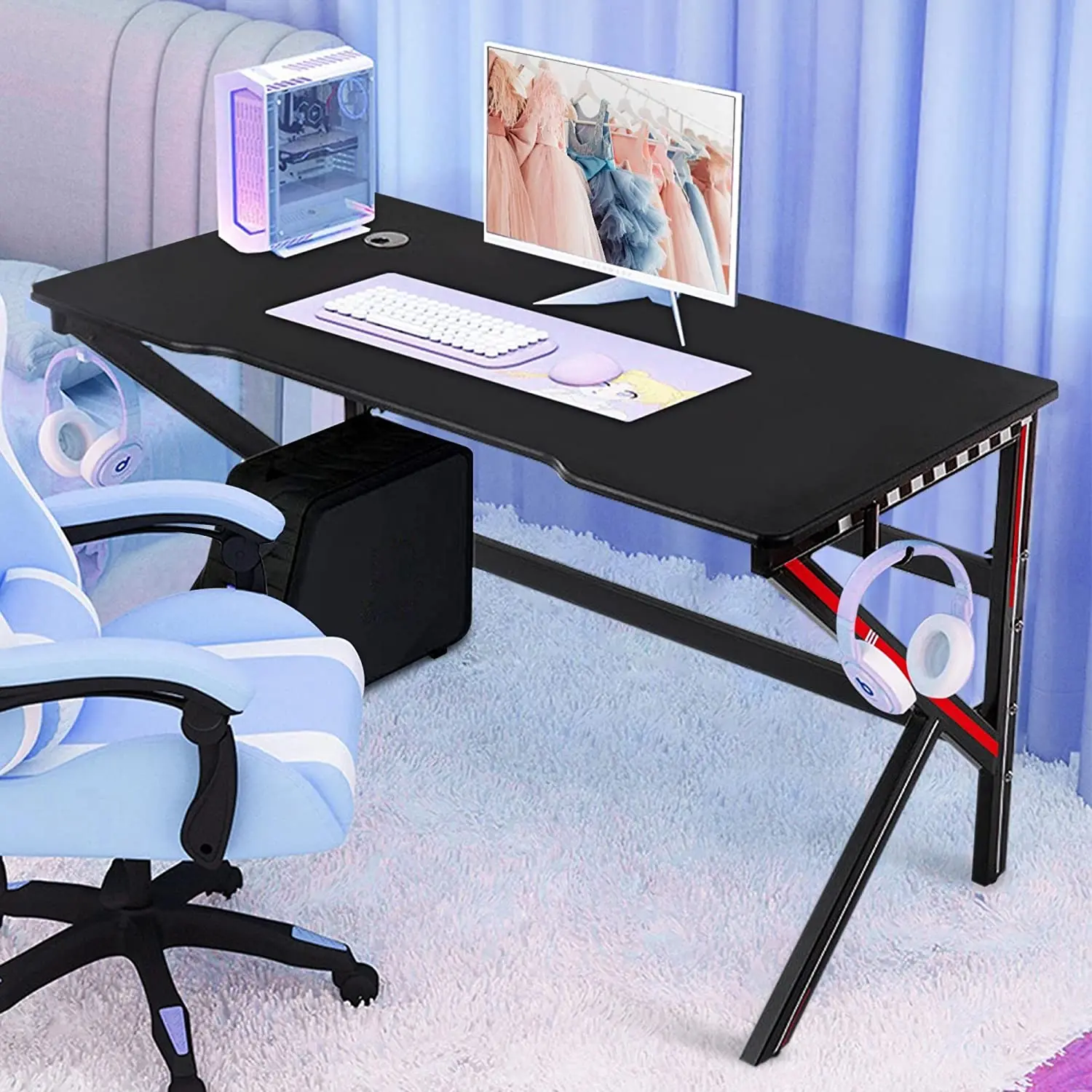 Desktop MDF Wood Top Computer Gaming Tables PC Gaming Table Metal Legs silla gamer