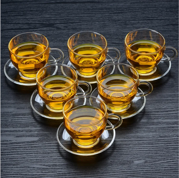 Маленькая прозрачная Турецкая кофейная чайная чашка набор тарелок стеклянная и