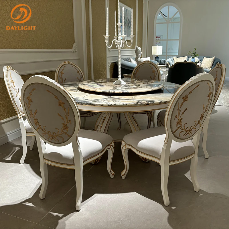 Villa European Classic Light Luxury Furniture High-End Wooden Vintage European Antique Hotel French Dining Chair And Table Set