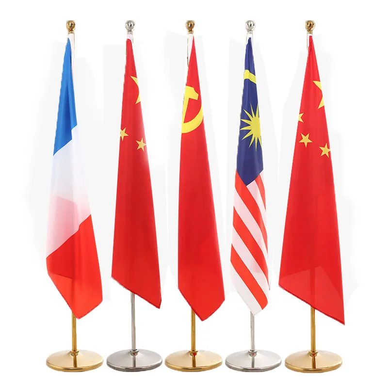 China Factory Sell Flagpole High Quality 2M 2.6M 3M Flag Pole Stainless Steel Flag Conference Office Indoor Flag With Base Stand