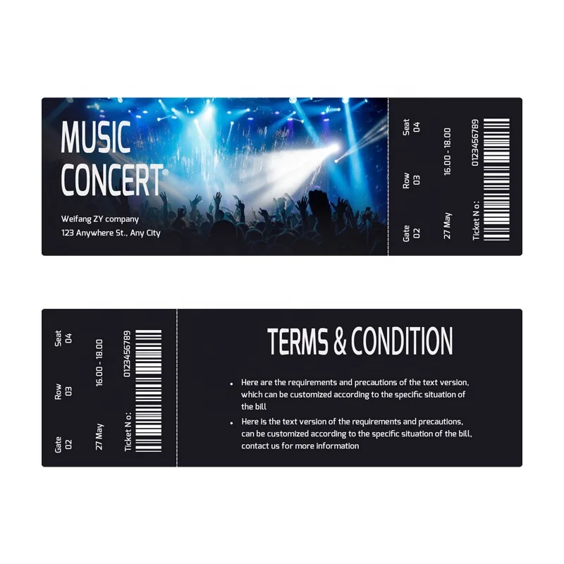 ZY Printable Raffle Tickets with Numbers Perforated Card Stock Tickets for Concert Events Raffle Tickets with Tear Away Stubs