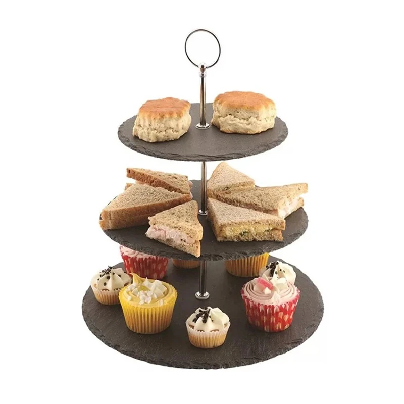 high quality 20*25*30cm black color 3 tier porcelain cake stand for wedding