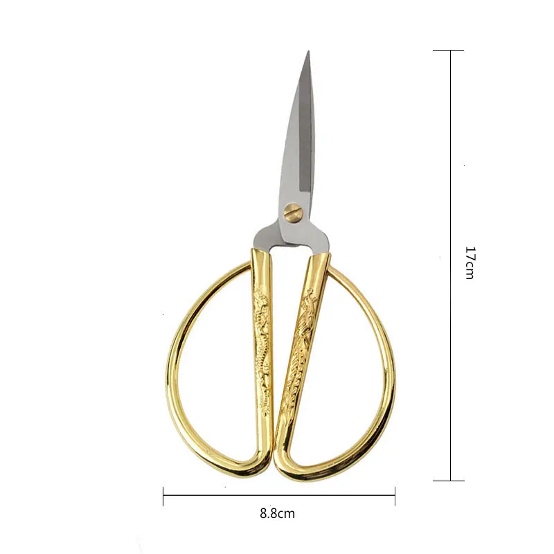 Tijeras dorada Stainless Steel Dragon Relief Design Shear Multi functional Cutting craft tailoring Golden sewing scissors (1600403725220)