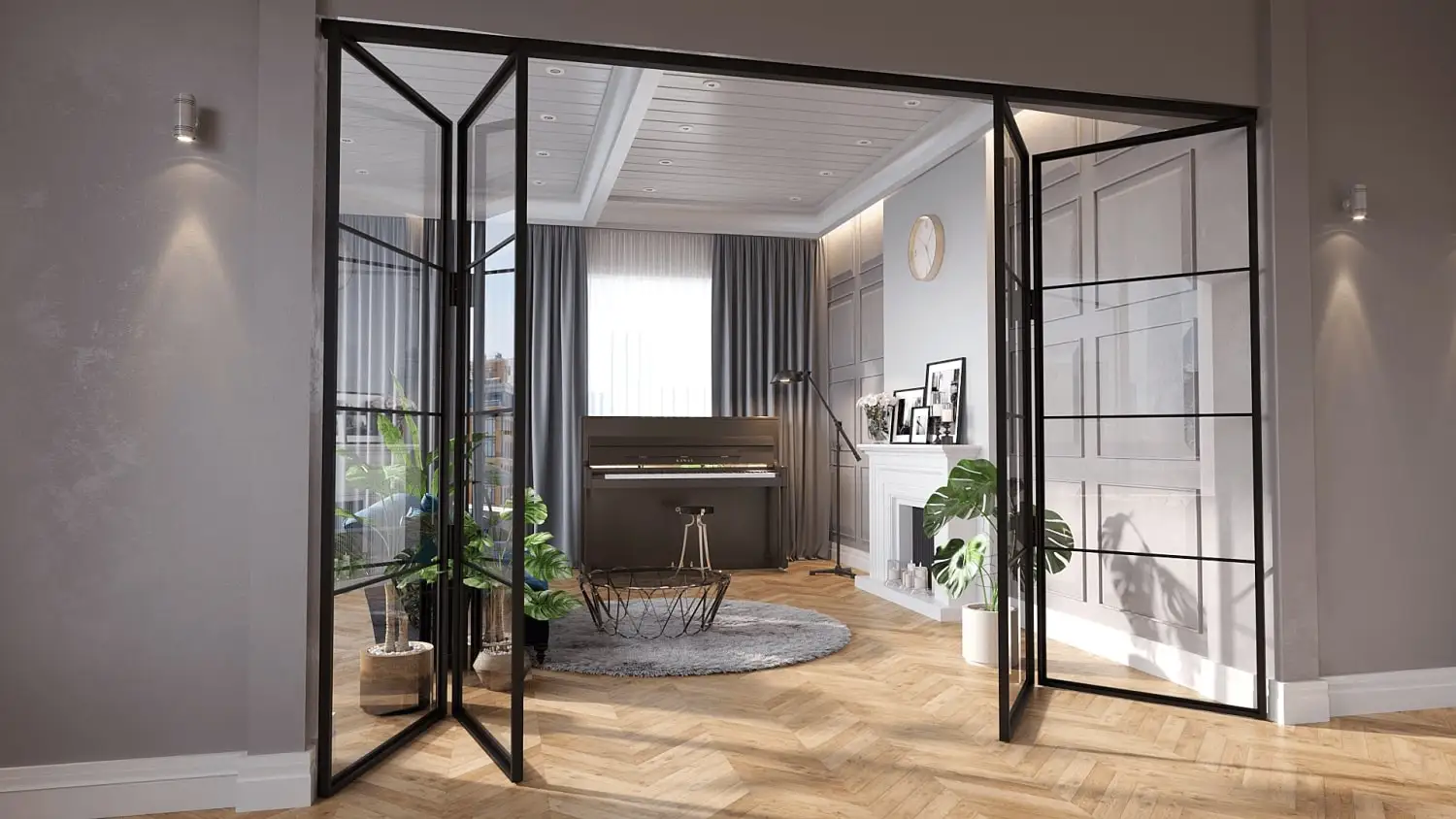 Super quality Built in Blinds/Shutter Double/Triple Glazed metal accordion doors