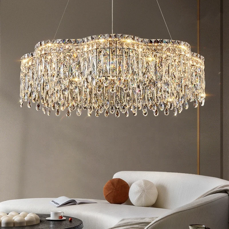 Modern Simple Atmospheric Household Italian Light Luxury Restaurant Master Bedroom Crystal Chandelier LED 12 Metal 1 Piece Clear