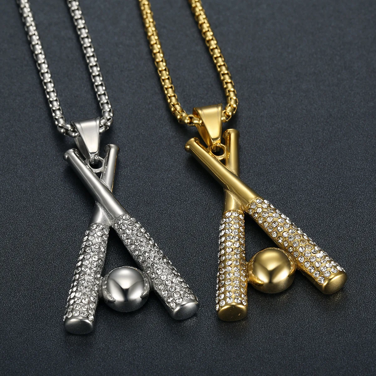 High Polish Stainless Steel Metal High Quality Gold Silver Plating Baseball Pendant Necklace