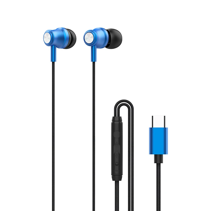 Metal 3.5mm wired type c earphone headphone subwoofer stereo in-ear earbuds with microphone