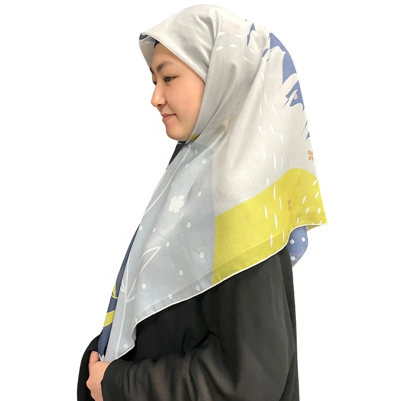 custom digital print hijab  bawal cotton voile  shawl muslim headscarf for women design japanese fabric factory supplier