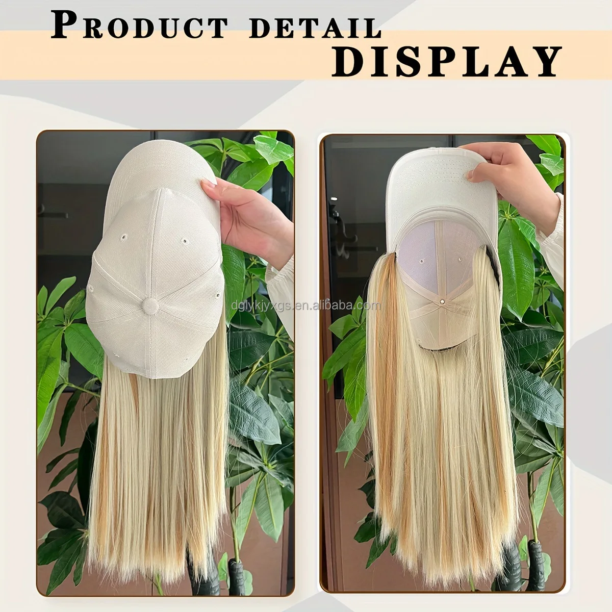Baseball Hat Hair Cover Beige hat Straight Synthetic Wigs Naturally Connect Synthetic Hat Wig For women hair