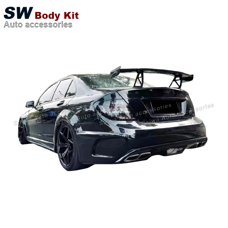 Fiberglass Wide Body Kit for Mercedes Benz C-Class W204 C63 C200 C300 Black Series Style Bumper Side Skirts Fender Spoiler