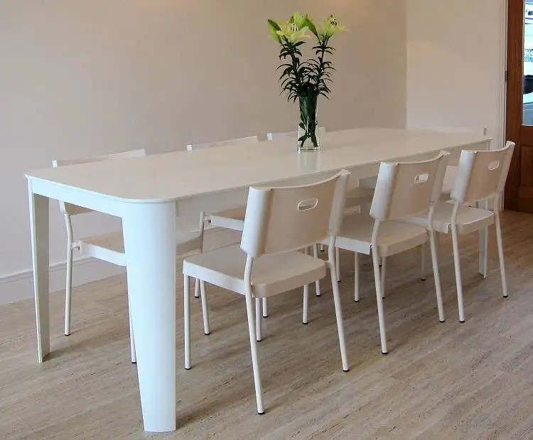 Fancy white rectangular solid surface dining tables acrylic table tops for 8 person