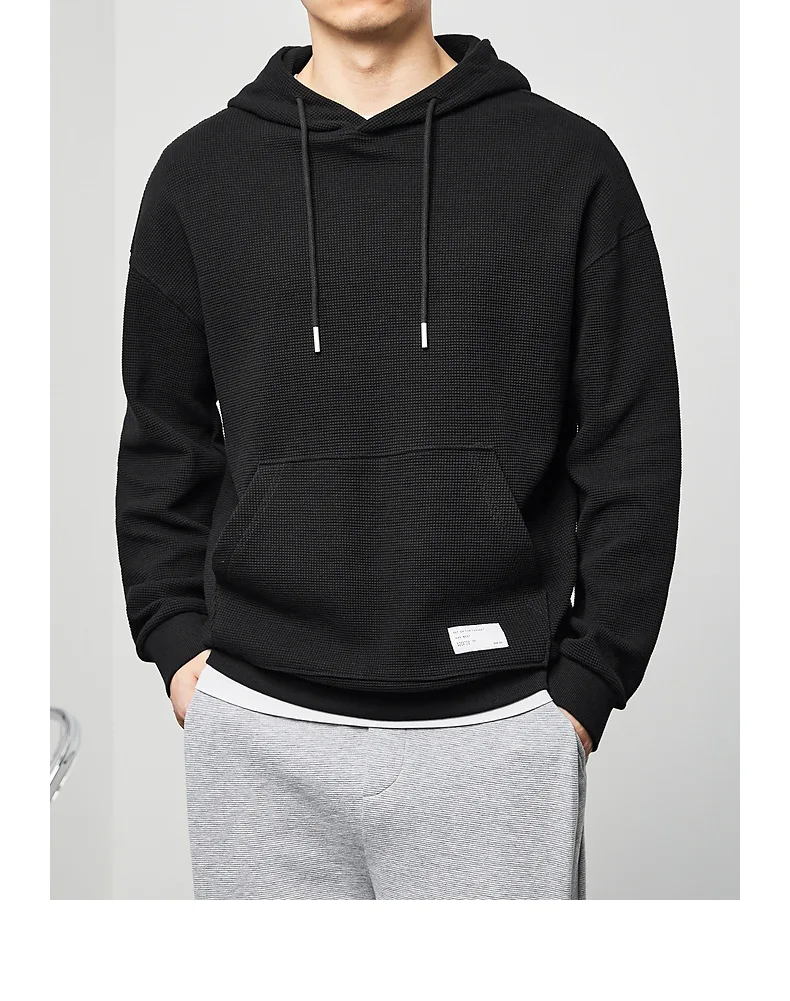 Custom Logo Cotton Long Sleeve top blank high quality hoody wholesale unisex Heavy waffle hoodie