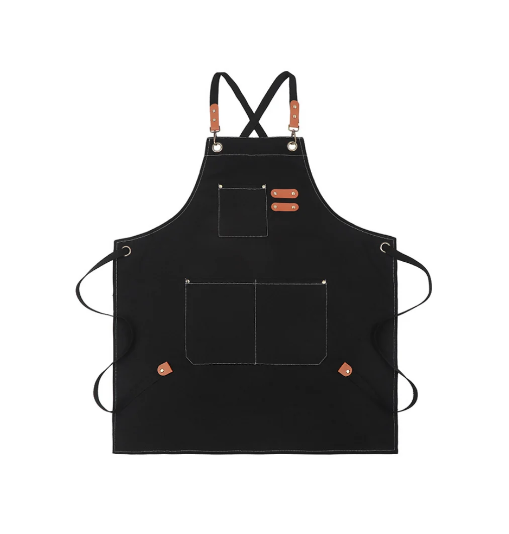 Thick canvas crossed shoulder strap polycotton apron waterproof and oil resistant kitchen cooking apron gardening apron