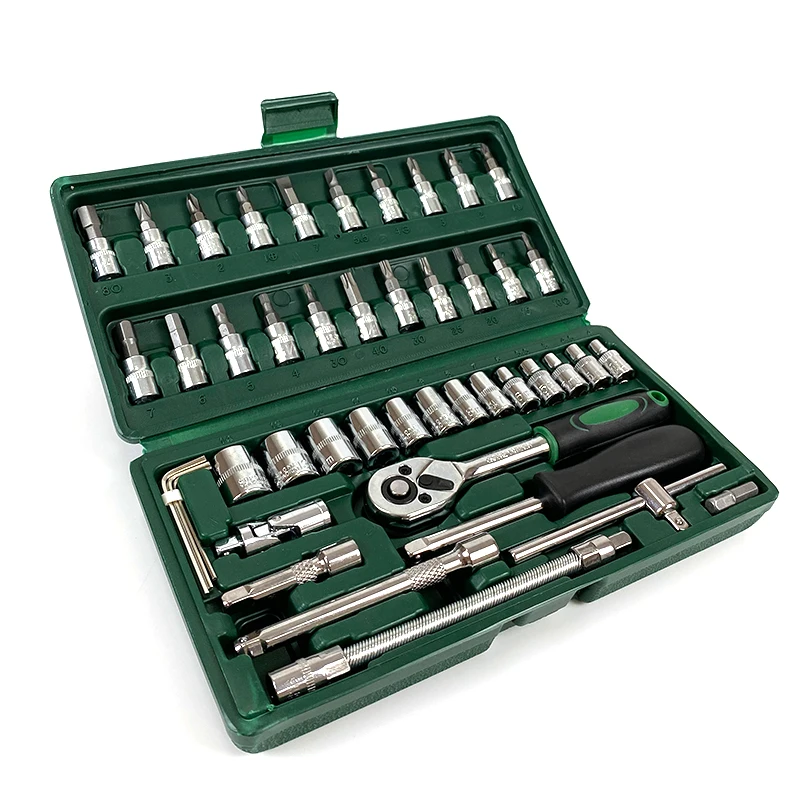 
46 PCS SOCKET TOOL SET SOCKETS KIT CARBON STEEL CRV MATERIAL 